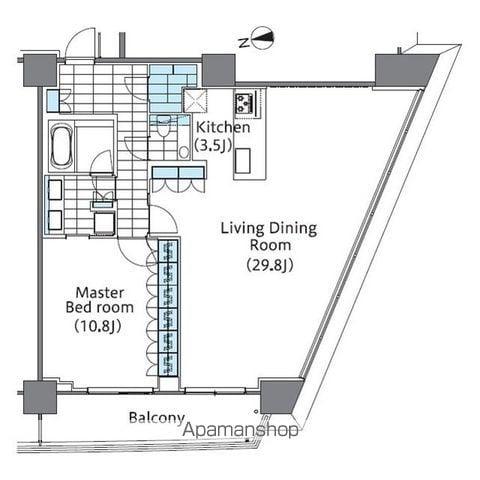 コンフォリア新宿イーストサイドタワー(1LDK/30階)の間取り写真