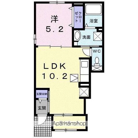 ウエスト・ヒルズ一宮(1LDK/1階)の間取り写真