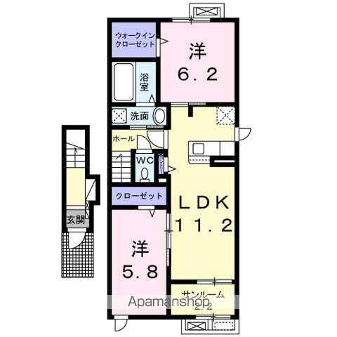 ベル スイート Ⅲ(2LDK/2階)の間取り写真