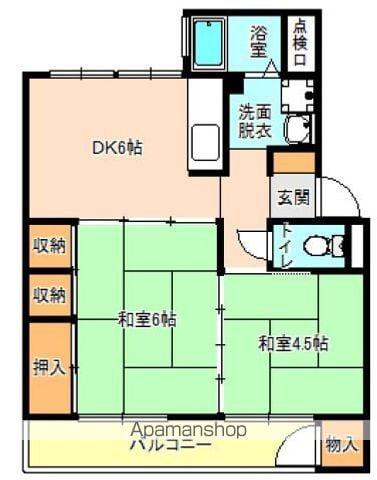 観音アパートD2号棟(2DK/1階)の間取り写真
