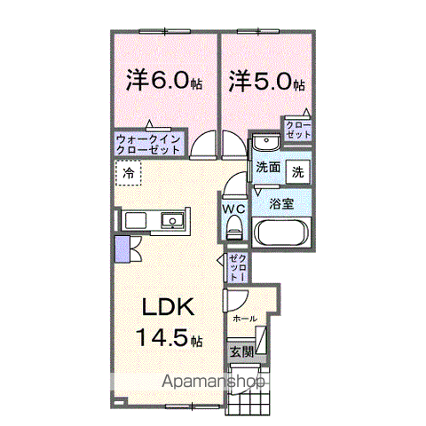 ひまわりⅤ(2LDK/1階)の間取り写真