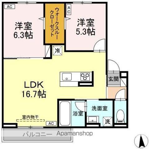 TORISIA盛岡向中野(2LDK/3階)の間取り写真
