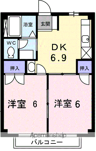 リバーストーン(2DK/2階)の間取り写真