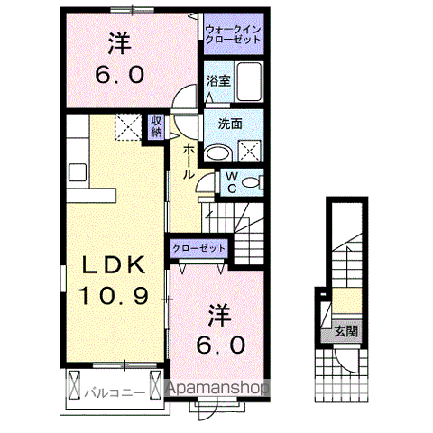 ハナミヅキA(2LDK/2階)の間取り写真