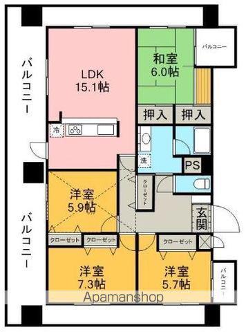 朝日プラザ五福プティックス(4LDK/13階)の間取り写真