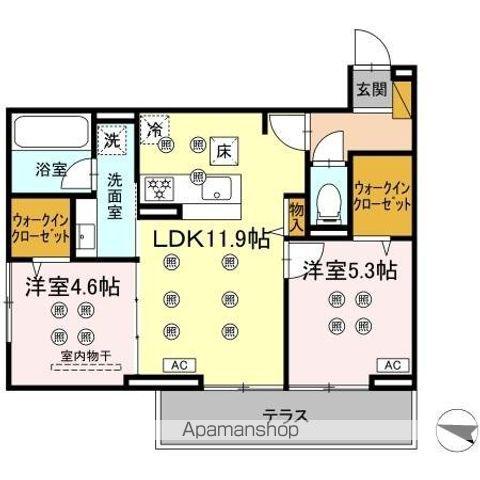 スリーレイヤー柏の葉(2LDK/1階)の間取り写真