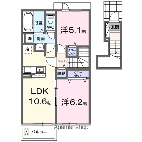 グランデュール N ファインⅠ(2LDK/2階)の間取り写真