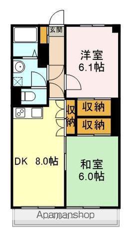 ディモーラ山門(2DK/4階)の間取り写真