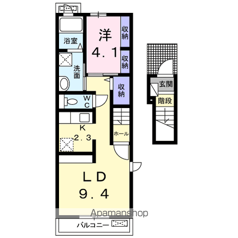 エストレーラⅢ A棟(1LDK/2階)の間取り写真