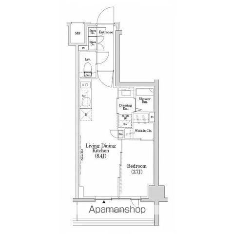 ザ・パークハビオSOHO市谷左内町(1LDK/2階)の間取り写真