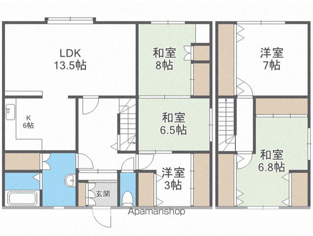 札幌市南北線 真駒内駅 バス乗車時間：15分 川沿１２−２バス停で下車 徒歩1分 3階建 築38年(5LDK)の間取り写真