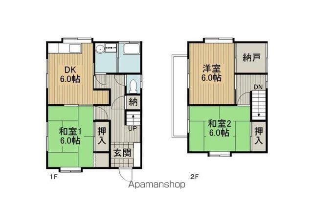 中央本線 上諏訪駅 バス乗車時間：16分 北真志野バス停で下車 徒歩7分 2階建 築42年(3SDK)の間取り写真