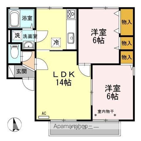 ベルネージュ大和 A棟(2LDK/1階)の間取り写真