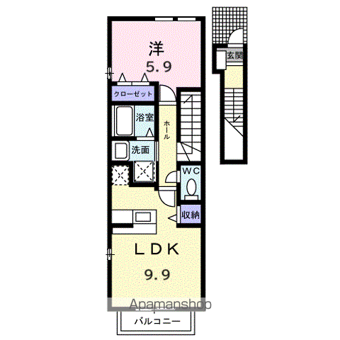 プリムローズ(1LDK/2階)の間取り写真