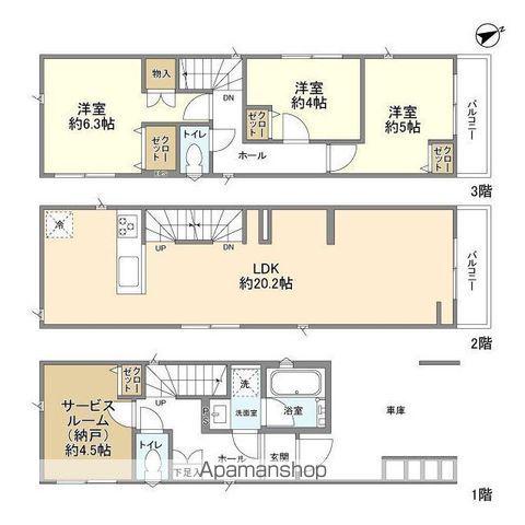 武蔵野線 武蔵浦和駅 徒歩19分 3階建 築3年(3SLDK)の間取り写真
