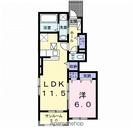 レフィナードB(1LDK/1階)の間取り写真