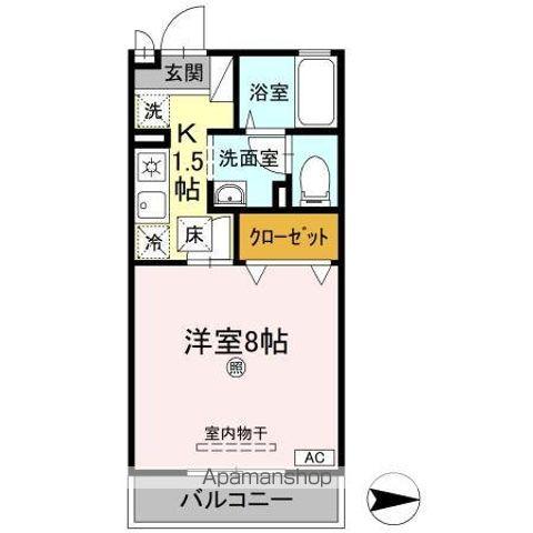 ベルシャトル B棟(1K/1階)の間取り写真