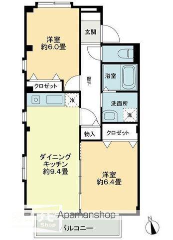 フォブール沖(2DK/2階)の間取り写真
