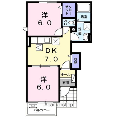 サンライズ・ヒル(2DK/1階)の間取り写真