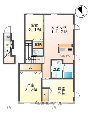CALM COURTⅣカームコートフォー(3LDK/2階)の間取り写真