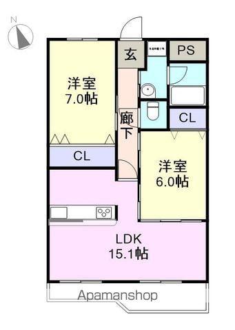 イーストオーク41(2LDK/2階)の間取り写真