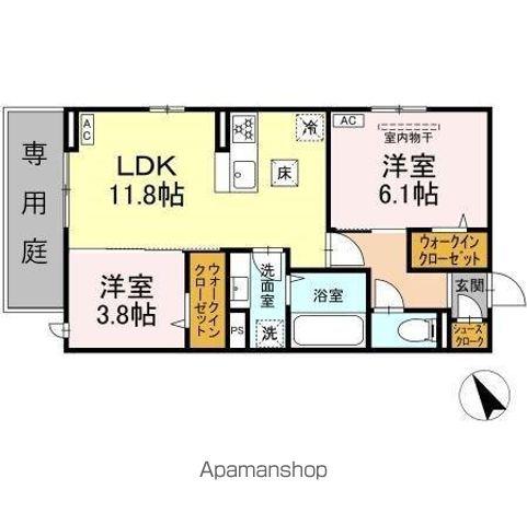 トリシア野多目I I(2LDK/1階)の間取り写真