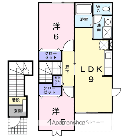 アヴェニール B(2DK/2階)の間取り写真