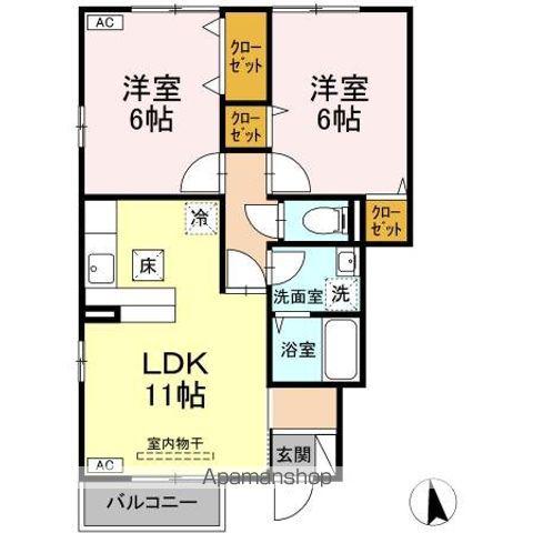 グランディフローラ(2LDK/1階)の間取り写真