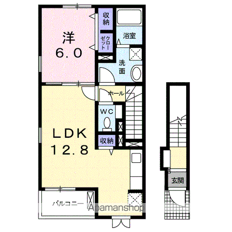 カーサ コルディアーレ B(1LDK/2階)の間取り写真