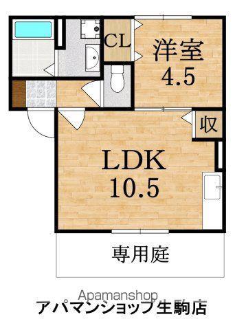 ラフィーネ松ヶ丘(1LDK/1階)の間取り写真