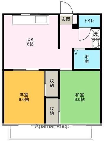サンパル冬頭Ⅰ(2DK/3階)の間取り写真