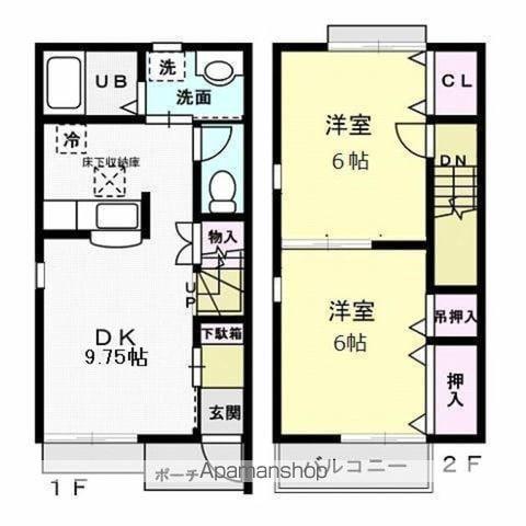 フローラ霞ヶ岡(2DK/2階)の間取り写真