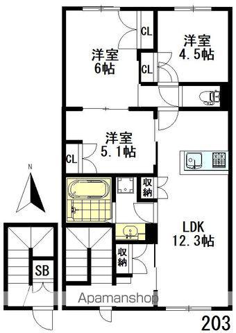 牟礼アパートメント(3LDK/2階)の間取り写真