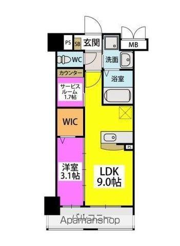 ラフィーネ箱崎駅前(1LDK/7階)の間取り写真