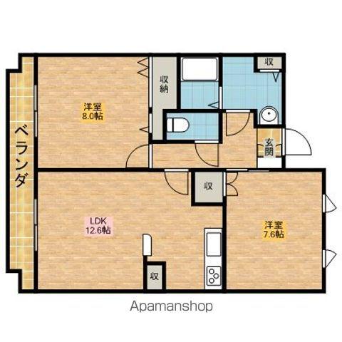 グランヴェール飛鳥(2LDK/2階)の間取り写真