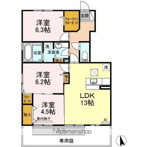 フォンターナ伏石Ⅱ(3LDK/1階)の間取り写真