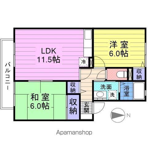 アルブルコリーヌⅡ(2LDK/1階)の間取り写真
