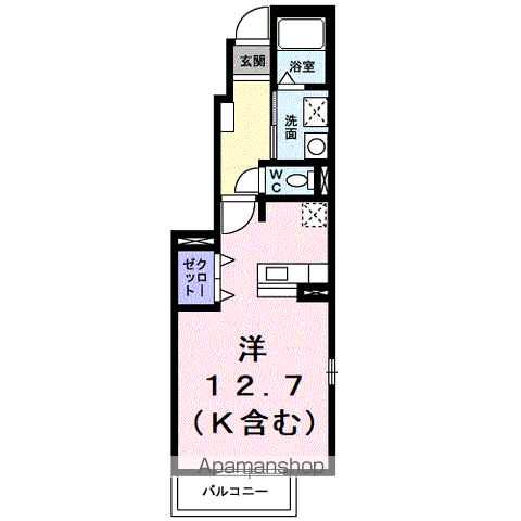 マーヴェラスⅢ(ワンルーム/1階)の間取り写真