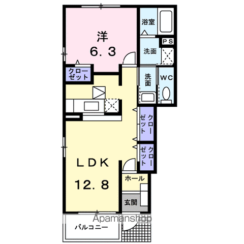 ラフィネA(1LDK/1階)の間取り写真