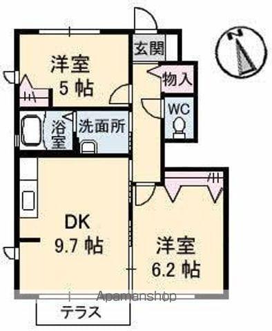 セントラルヴィラッジュ(2DK/1階)の間取り写真