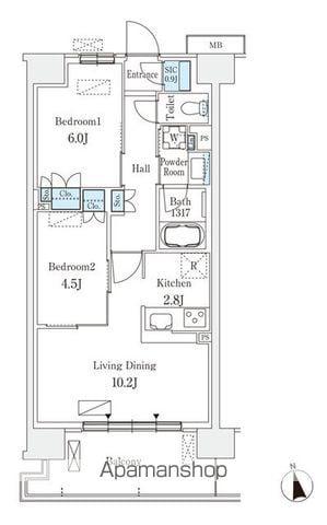 スカイグランデ津田沼(2LDK/4階)の間取り写真