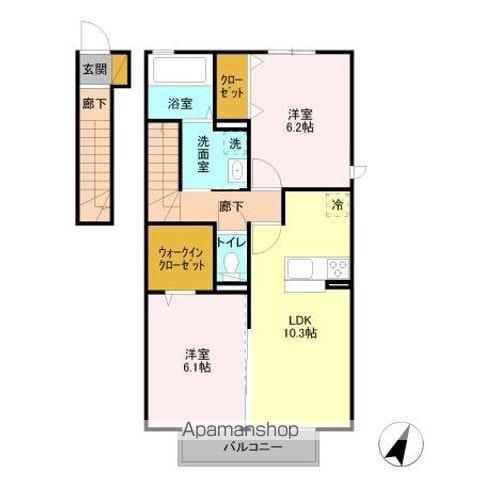 サウスヒルズ II(2LDK/2階)の間取り写真