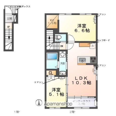 ウエストビレッヂⅠ(2LDK/2階)の間取り写真