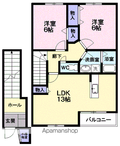 プラシード緑ヶ丘(2LDK/2階)の間取り写真