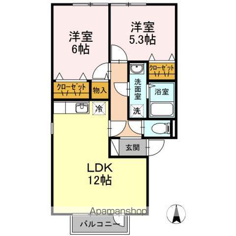 ヴェルドミールⅠ A棟(2LDK/2階)の間取り写真