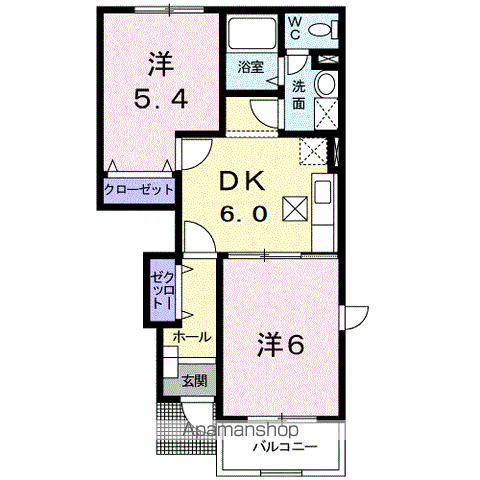 フリーダム(2DK/1階)の間取り写真