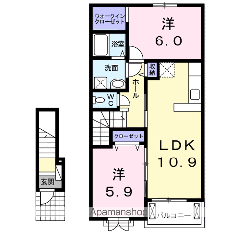 フレスクーラ蟻ヶ崎Ⅱ(2LDK/2階)の間取り写真