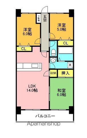 グランディール矢三C(3LDK/3階)の間取り写真