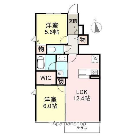 ラピス西中央Ⅰ(2LDK/1階)の間取り写真