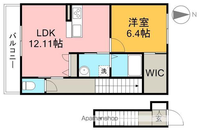 シャーメゾン朝倉B棟(1LDK/2階)の間取り写真